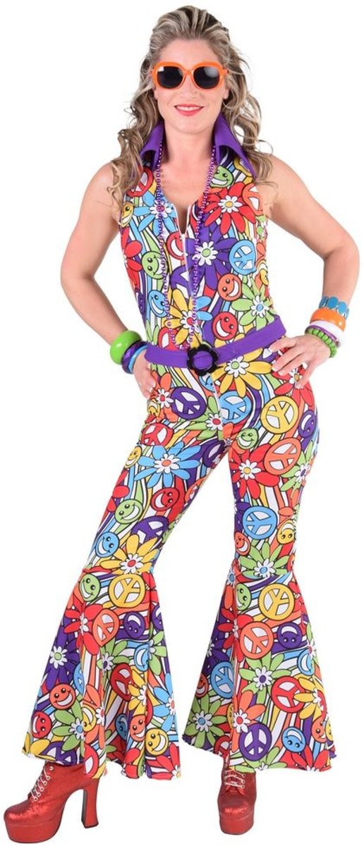 Hippie Kostuum | Jaren 70 Broekpak Jumpsuit Hippie | Vrouw | XXL | Carnaval kostuum | Verkleedkleding